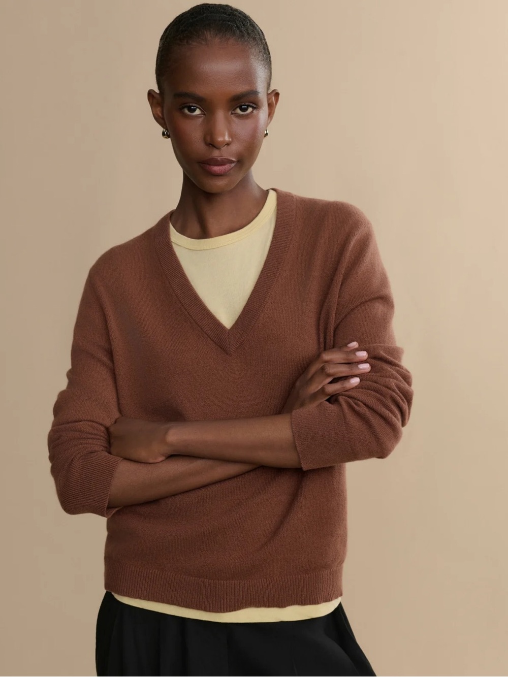 Jenni Kayne Flynn Brown Canyon Cashmere V-Neck Size S